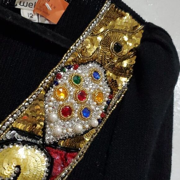 Vintage 1980s Pat Sandler For Wellmore Knit Dress with Sequins Beading Size M - Picture 4 of 16